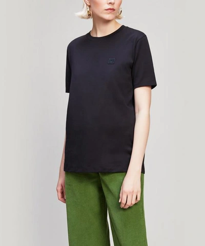 Acne Studios Ellison Face Patch Long Cotton T-shirt In Black