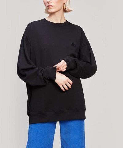Acne Studios Forba Face Patch Long Cotton Sweatshirt In Black