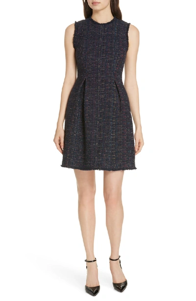 Rebecca Taylor Rainbow Tweed Fit & Flare Dress In Navy