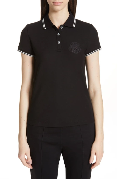 Moncler Large Logo Patch Polo Shirt In Black