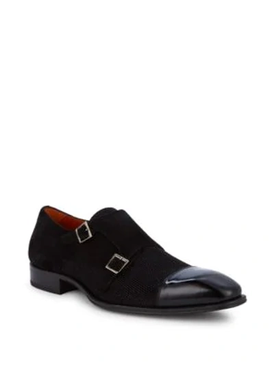 Mezlan Double Monk-strap Suede & Leather Oxfords In Black