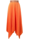 Loewe Asymmetric Leather-trimmed Pleated Poplin Midi Skirt In Orange