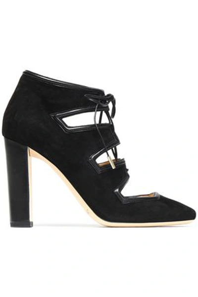 Jimmy Choo Woman Lace-up Leather-trimmed Suede Pumps Black