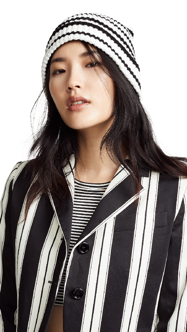 Marc Jacobs Uneven Stripe Hat In White Black Modesens