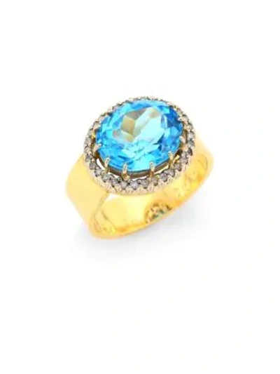 Renee Lewis Women's Antique Diamond 18k Gold Surround Ring In Blue