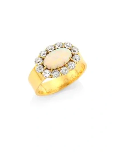 Renee Lewis Antique Diamond & Hungarian Opal 18k Gold Ring
