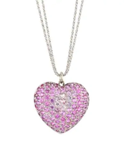 Renee Lewis 18k White Gold & Pink Sapphire Heart Pendant Necklace