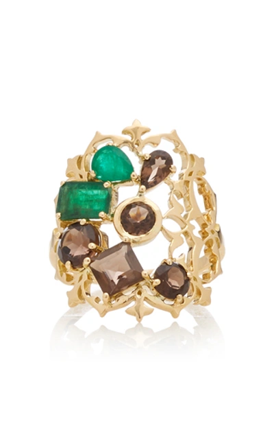 Donna Hourani Harmony 18k Gold, Quartz And Emerald Ring