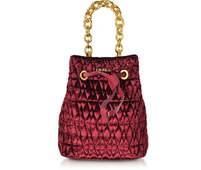 Furla Quilted Velvet Stacy Cometa Mini Drawstring Bucket Bag In Red