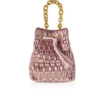 Furla Quilted Velvet Stacy Cometa Mini Drawstring Bucket Bag In Pink