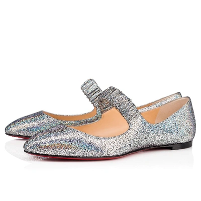 Christian Louboutin M A Gil Mica Mary Jane Red Sole Ballet Flats In Silver