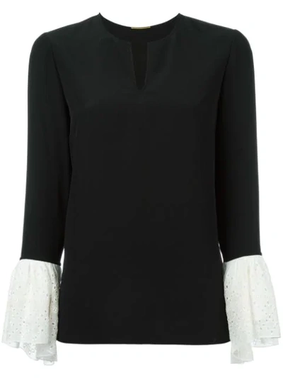 Saint Laurent Contrasting Bell Sleeve Blouse In Nero