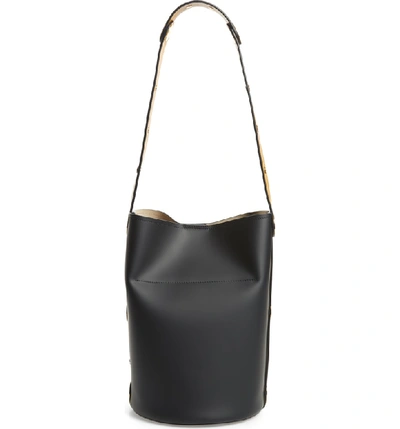 Marni Punch Leather Bucket Bag In Cinnamon/ Black/ Honey