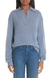 Khaite Jo Stretch Cashmere Polo Sweater In Blue Jean