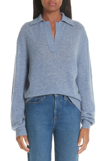 Khaite Jo Stretch Cashmere Polo Sweater In Blue Jean