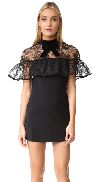 Self-portrait Line Lace Mini Dress In Black | ModeSens