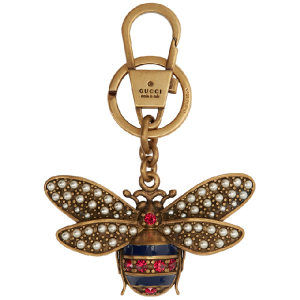 Gucci Gold Bee Keychain In 8813 Multi 