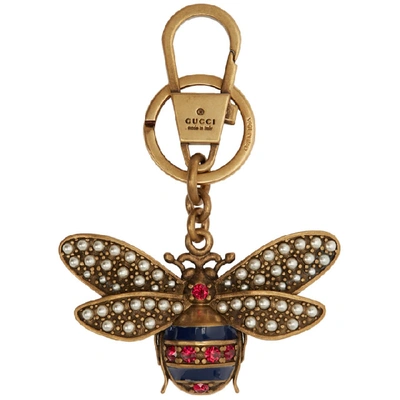 Gucci Gold Bee Keychain In 8813 Multi