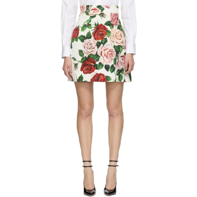 Dolce & Gabbana Dolce And Gabbana Multicolor Brocade Peony Miniskirt In Hax46 White