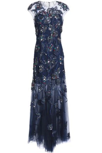 Jenny Packham Woman Embellished Tulle Gown Navy