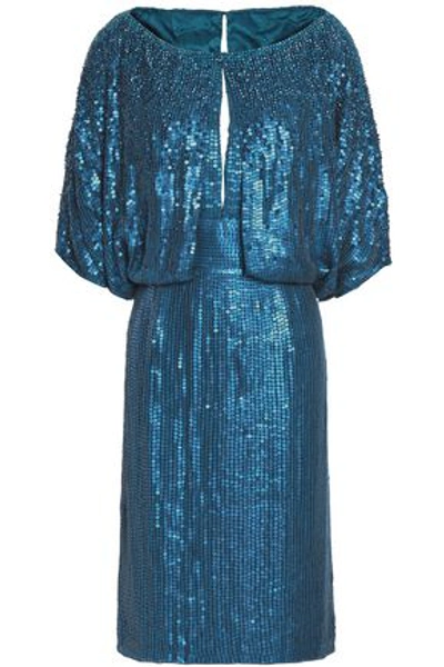 Jenny Packham Woman Embellished Silk-georgette Gown Blue