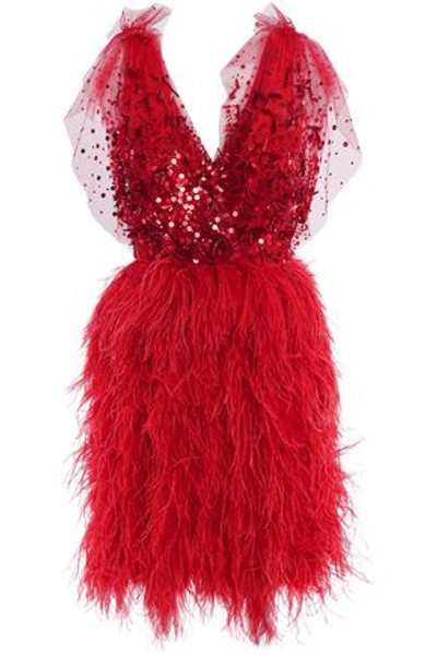 Jenny Packham Embellished Tulle Gown In Red