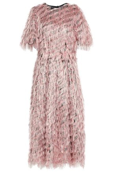 Dolce & Gabbana Fringed Fil Coupé Organza Midi Dress In Baby Pink