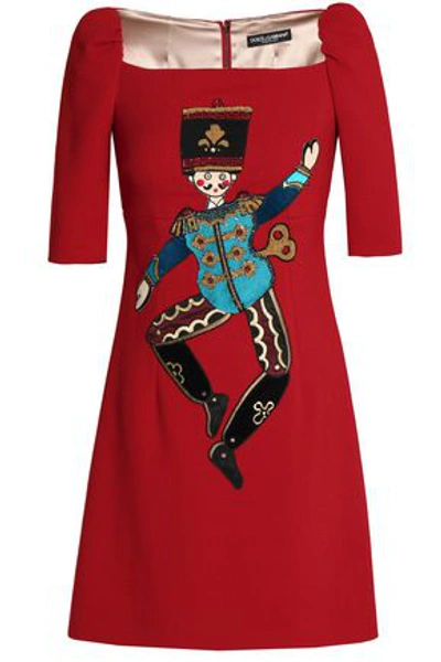 Dolce & Gabbana Woman Appliquéd Wool-blend Crepe Mini Dress Red