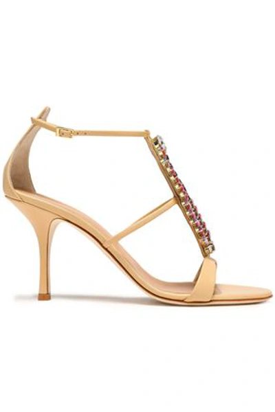 Giuseppe Zanotti Woman Crystal-embellished Suede Sandals Beige