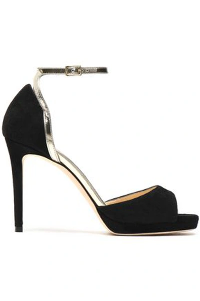 Jimmy Choo Woman Pearl Metallic Leather-trimmed Suede Sandals Black