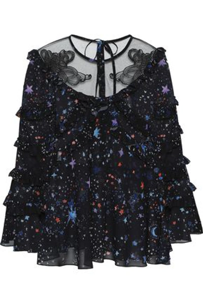 Zuhair Murad Woman Embellished Lace-trimmed Voile Top Black