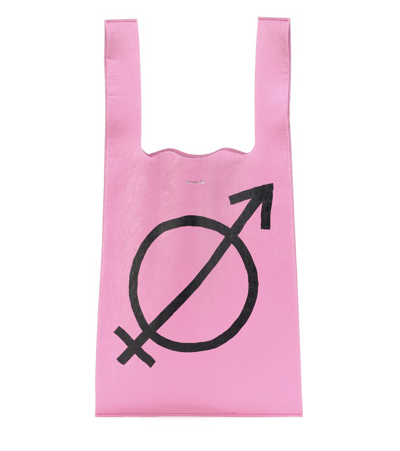 Balenciaga Gender Neutral-print Leather Tote In Pink