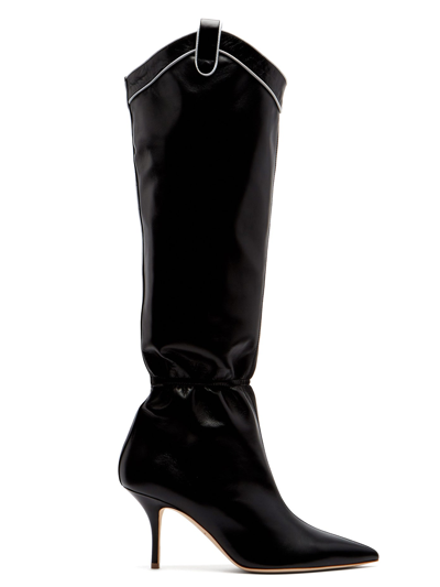 Malone Souliers Daisy Ruched Western Leather Boots In Black/white