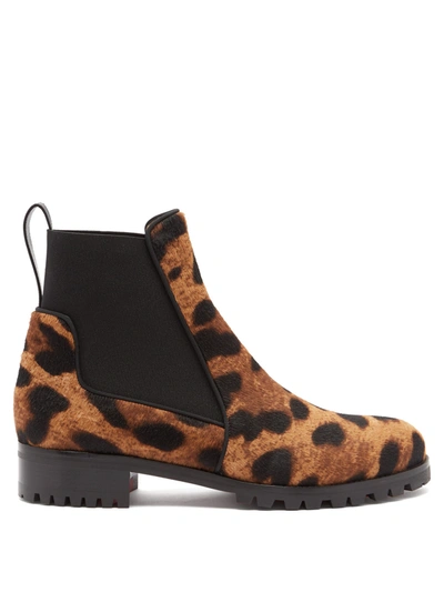 Christian Louboutin Marchacroche Leopard-print Calf-hair Ankle Boots In Brown