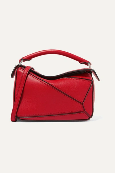 Loewe Puzzle Mini Textured-leather Shoulder Bag In Red