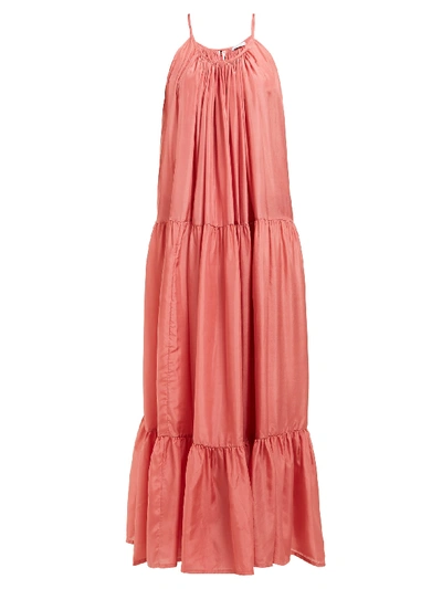 Kalita Genevieve Tiered Habotai Silk Maxi Dress In Pink