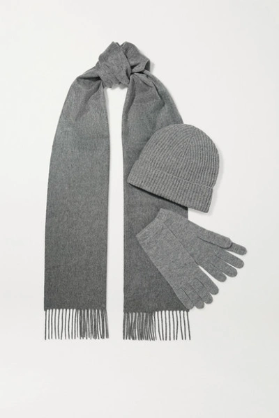 Johnstons Of Elgin + Net Sustain Cashmere Beanie, Scarf And Gloves Set In Gray