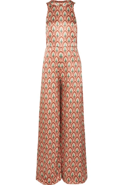 Seren Lola Open-back Printed Silk-satin Jumpsuit In Orange