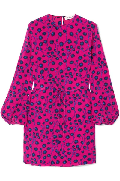 Diane Von Furstenberg Cara Printed Silk Crepe De Chine Mini Dress In Pink