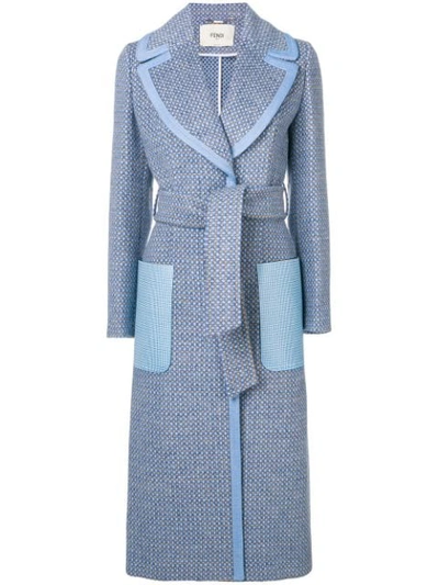 Fendi Belted Canvas And Leather-trimmed Wool-blend Twill Coat In Blue