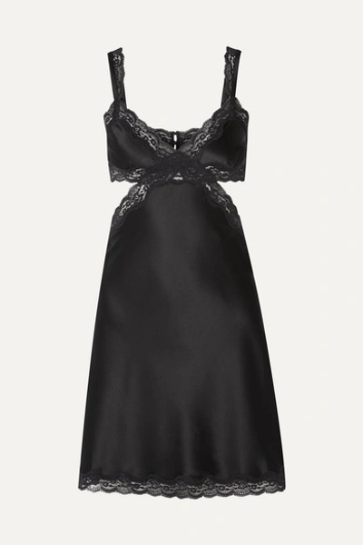 Stella Mccartney Clara Whispering Cutout Lace-trimmed Stretch-silk Charmeuse Satin Chemise In Black