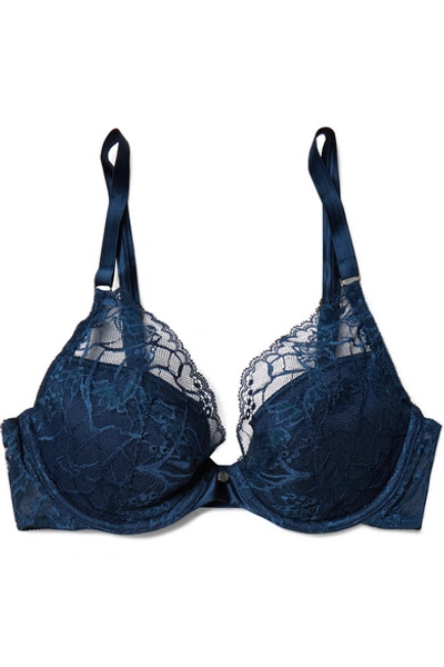 Chantelle Segur Satin-trimmed Lace And Tulle Plunge Bra In Storm Blue