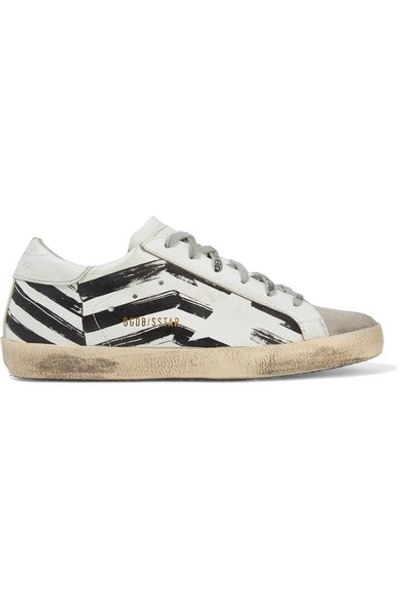 Golden Goose Superstar Distressed Printed Leather And Suede Sneakers In White