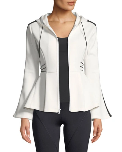 Cushnie Hooded Flare-sleeve Peplum Jacket With Contrast Cording In White/black