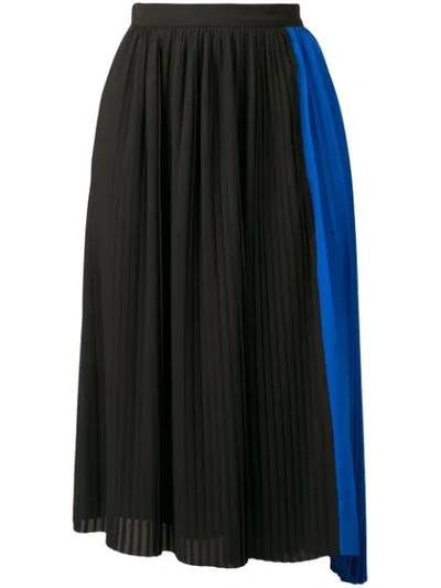 Kenzo Pleated Asymmetrical Colorblock Midi Skirt In Black