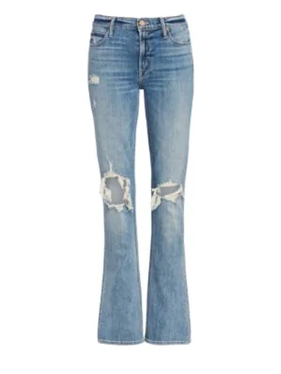 Mother The Runaway Weekender Distressed Bootcut Jeans In Helter Skelter