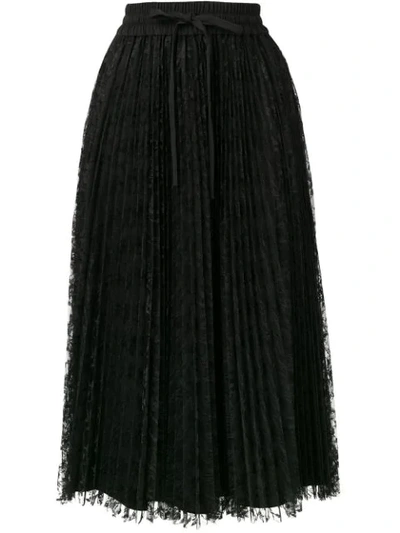 Red Valentino Pleated Lace Tulle Skirt In Black