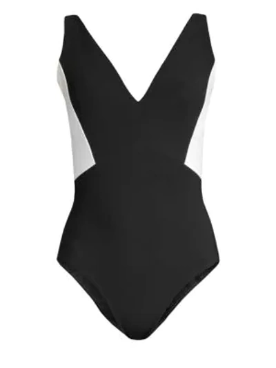 Chiara Boni La Petite Robe Bailinda One-piece V-neck Swimsuit In Black White