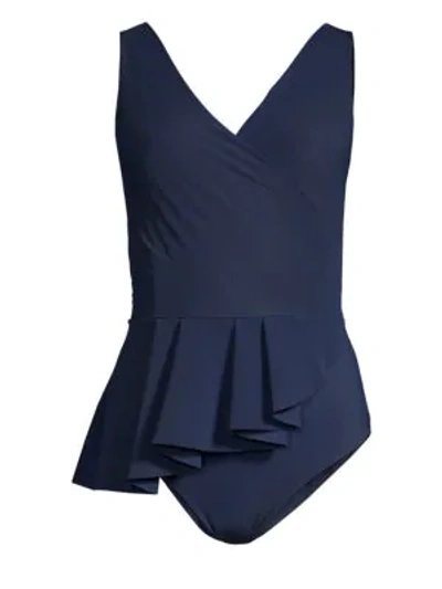 Chiara Boni La Petite Robe Arinette Asymmetric Peplum One-piece Swimsuit In Navy