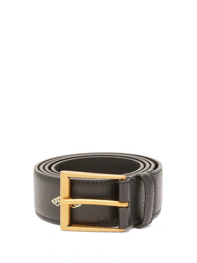 Gucci Star And Bee Hot-stamped Leather Belt In Black